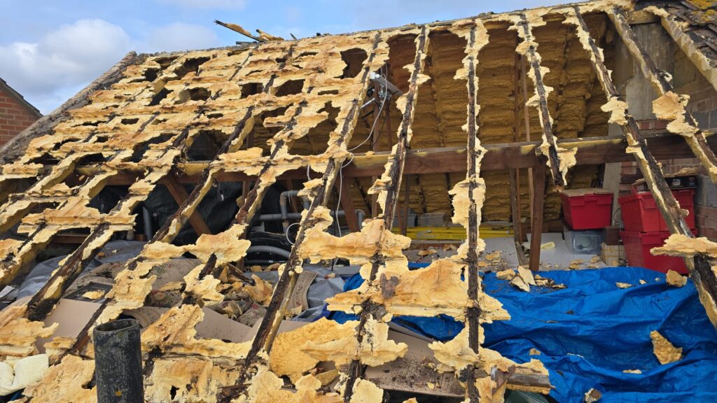 This is a spray foam removal job in progress on a residential property in Leicestershire.