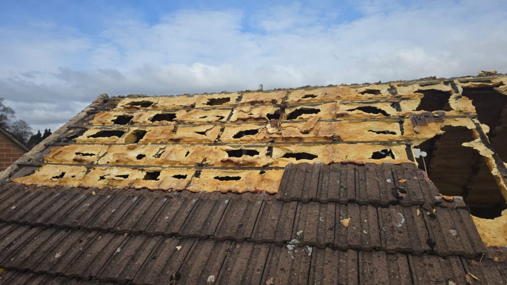 This is a spray foam removal job in progress on a residential property in Leicestershire.