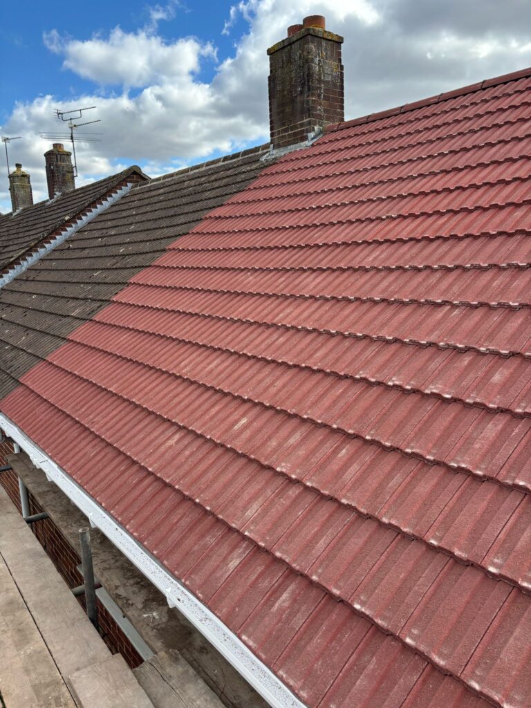 This photo shows a roof in Leicestershire before spray foam removal started.